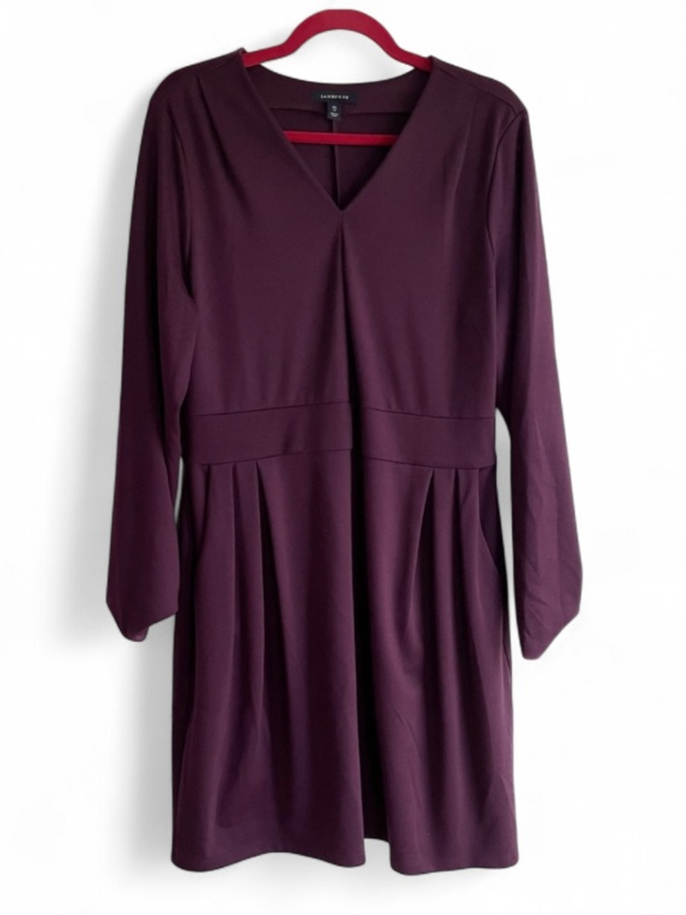 Lands' End Burgundy Long Sleeve V Neck Knit Dress Size XL
